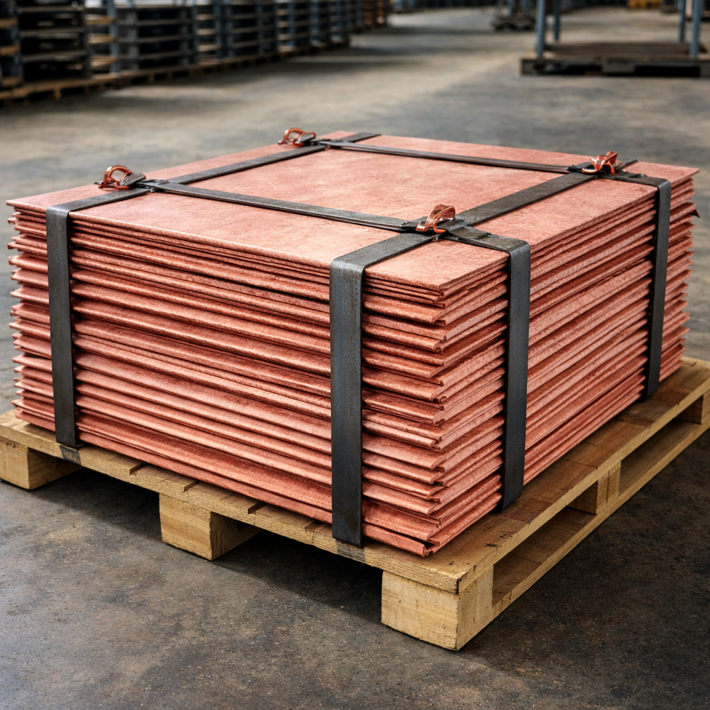 Grade A Copper Cathodes inside warehouse loading bay